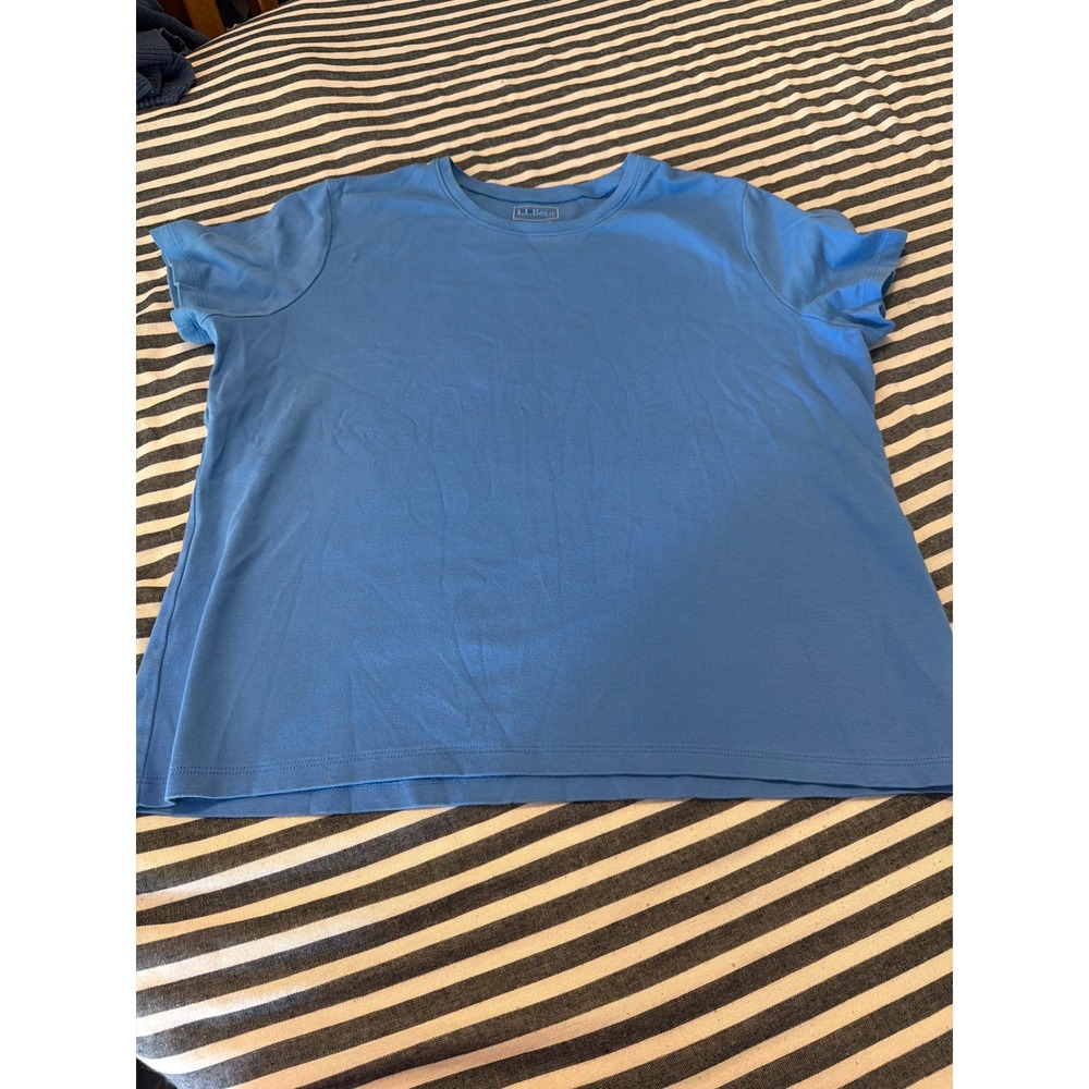 LL Bean Womens Blue Short Sleeve Crewneck Teeโ Shirt Large Petite L PET Solid